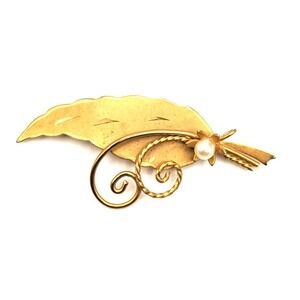 Vtg Gold Filled 1/20 12k Leaf w Pearl Brooch Ekelund